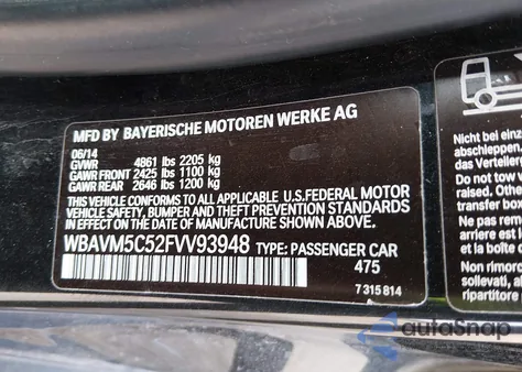 2015 BMW X1 xDrive35I from USA, damaged, VIN WBAVM5C52FVV93948